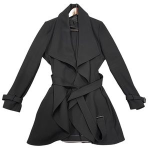 BCBG Fit and Flare Black Polyester Coat, NWOT. Size L.
